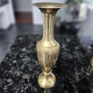 Vintage, etched brass vase
